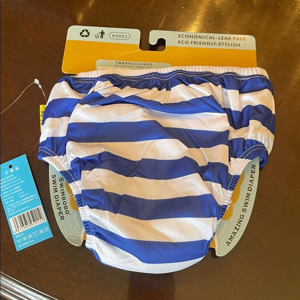 Kids Swim Diaper - Blue & White Stripe nwt large 28-55 pounds reusable washable